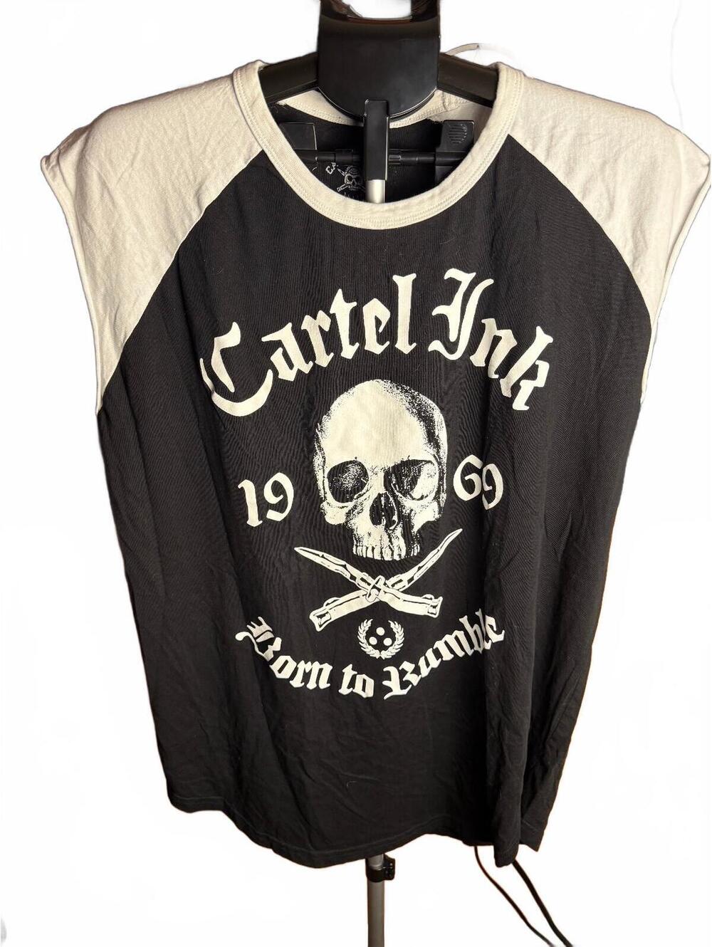 Cartel Ink Born to Rumble Skull Graphic T Shirt sleeveless sz XL tattoo